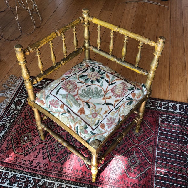 Antique Embroidered Corner Accent Chair Chairish