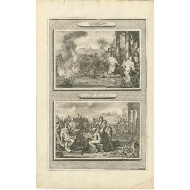 Baroque Pieter Mortier, Idolatry of King Ahaz and Hezekiah Destroys the Idols, 1700, Engraving For Sale - Image 3 of 12