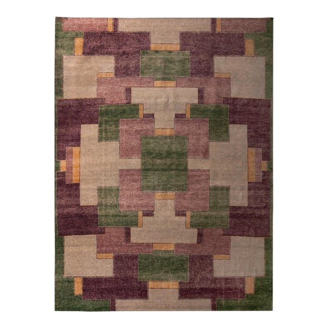 Rug & Kilim’s Oversized Piet Rug in Eggplant and Green, 12x18 Chairish