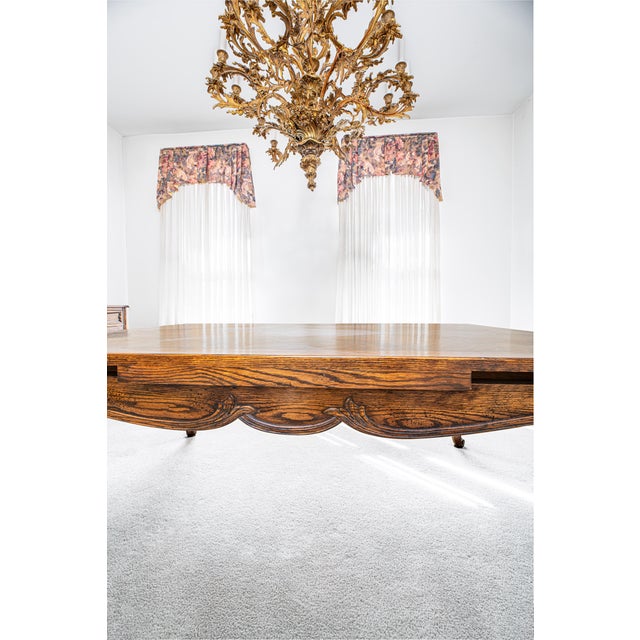 1970s 1970s Custom French Provincial Style Oak Dining Table With Parquet Top & Extensions (116.5”) For Sale - Image 5 of 8