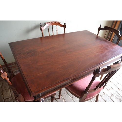 Brown Antique Mahogany Dining Table & Chairs, Set of 5 For Sale - Image 8 of 10
