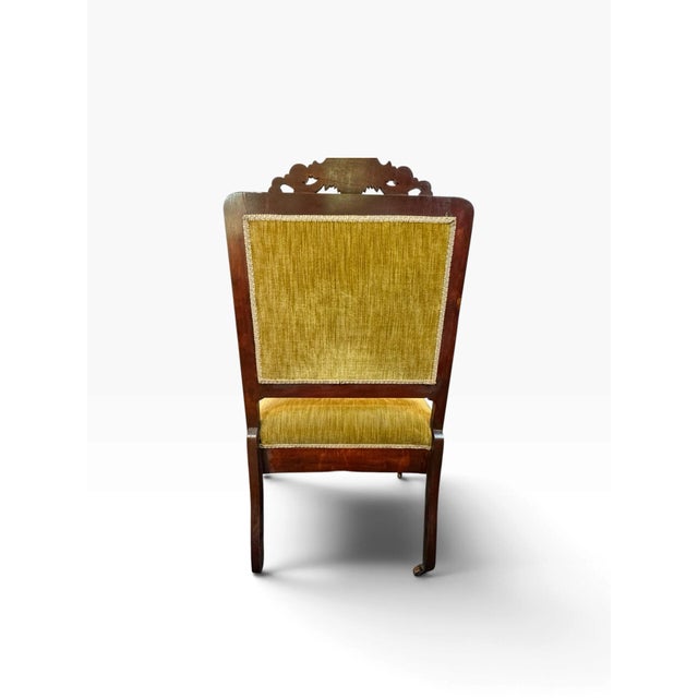 Late Victorian Carved Mahogany Armchair in Gold Velvet, Circa 1890–1910 For Sale In Pittsburgh - Image 6 of 12