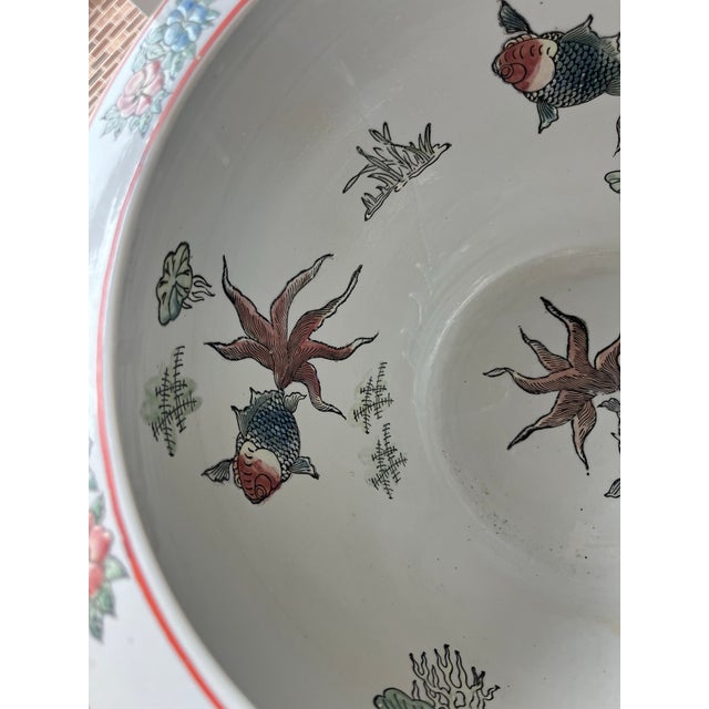 Vintage Asian Koi Fish and Bird With Floral Design Planter Cache Pot For Sale In Dallas - Image 6 of 9