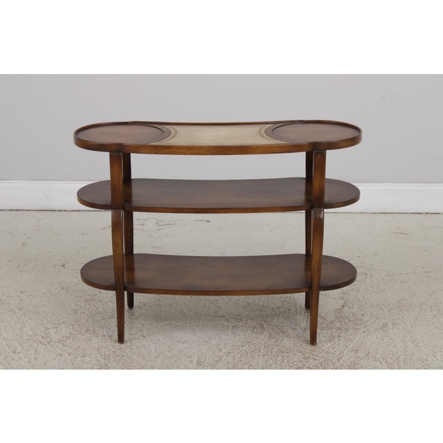 Queen Anne Pair of Baker Three-Tier Leather Top Stands For Sale - Image 3 of 14