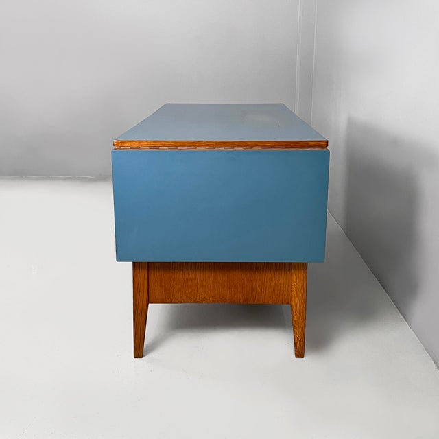Mid-Century Modern Italian Worktable in Wood and Blue Formica, 1950s For Sale - Image 6 of 18