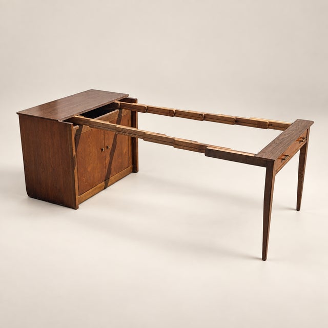 Saginaw Extendomatic Mid-Century Walnut Convertible Dining Table Cabinet For Sale - Image 11 of 18