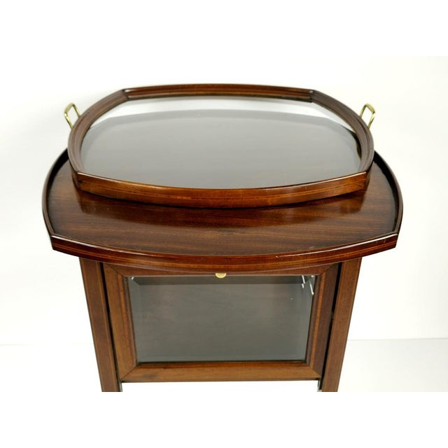 French Neoclassical Mahogany Bar Cart with Glass Tray, 1930s For Sale - Image 3 of 8