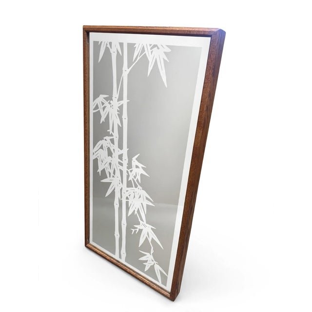 Vintage Oak Frame Postmodern 1970s Bamboo Motif Wall Mirror 1980s For Sale In Palm Springs - Image 6 of 7