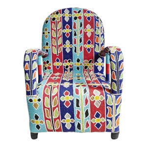 Vintage Floral Striped Yoruba Beaded Arm Chair