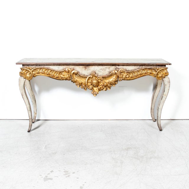 French Custom Made French Louis XV Style Painted Rococo Wall Console With 18th-Century Giltwood Pelmet For Sale - Image 3 of 16