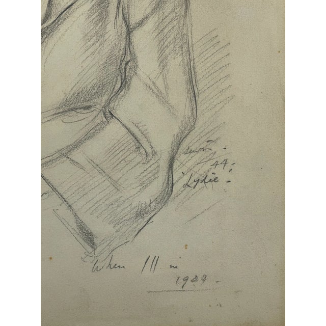 Vintage Pencil Drawing Portrait of Woman Signed Lewis Dated 1944 For Sale - Image 4 of 4