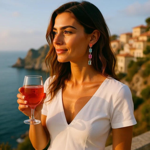 2020s 14k Gold 1.70 Inch Long Drop Earrings Emerald Shaped Blue Topaz Amethyst Citrine - 2 Pieces For Sale - Image 5 of 8