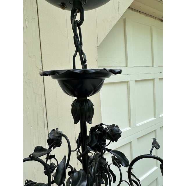 Vintage Five Light Black Floral Fixture For Sale In New York - Image 6 of 8
