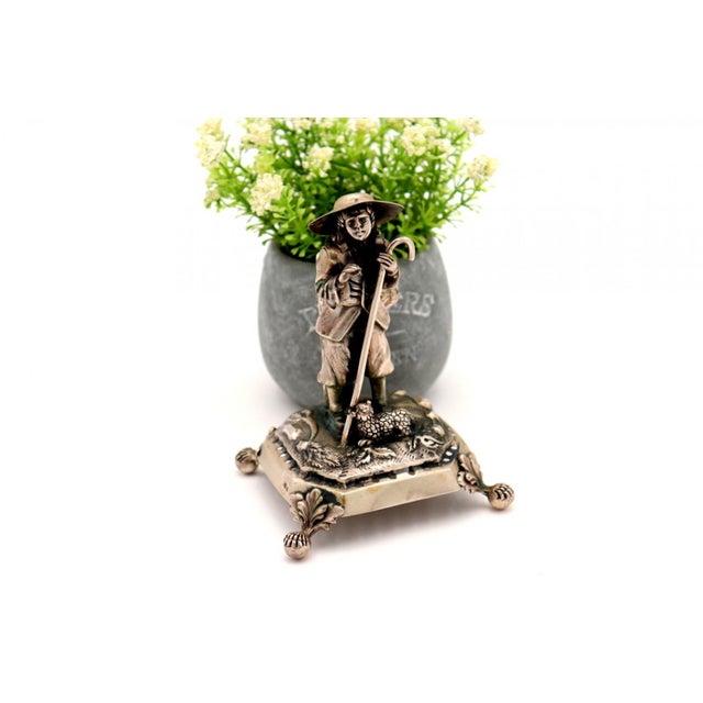 Silver Toothpick Holder with Shepherd Figure For Sale - Image 3 of 6