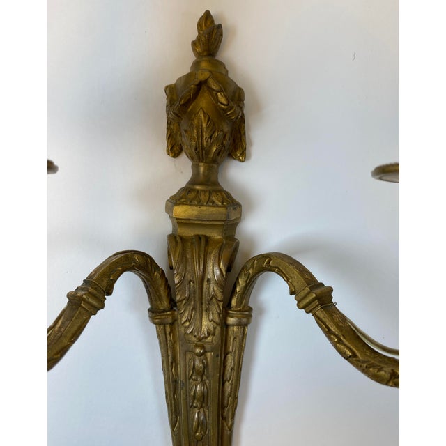 19th Century 19th Century Louis XVI Style French Bronze Two-Light Wall Sconces - a Pair For Sale - Image 5 of 7