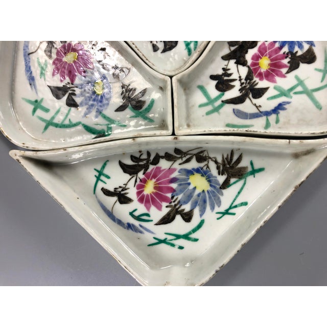 Black Early 20th Century Antique Chinese Famille Rose-Noire Porcelain Nine Sweetmeat Dishes For Sale - Image 8 of 13