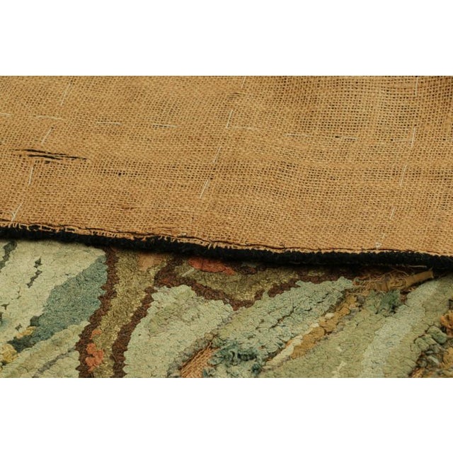 Kelly Green Antique Hooked Rug With Horse Pictorials in Blue and Cream From Rug & Kilim For Sale - Image 8 of 8