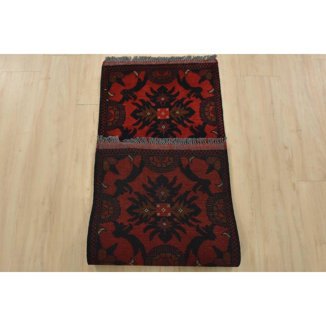 Red Turkmen Runner 1’10” X 4’9” Red Wool Tribal Hand-Knotted Oriental Rug For Sale - Image 8 of 9
