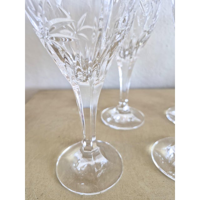 Campaign Vintage Godinger Czech Crystal South Beach Cut Palm Tree Pattern Stemware Wine Water Goblet - Set of 8 For Sale - Image 3 of 7