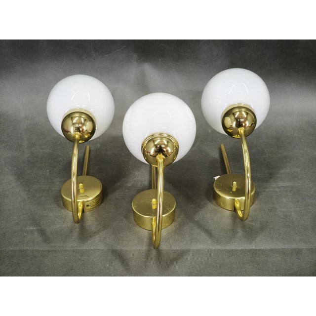 Vintage Brass and Opaline Glass Wall Lights by Kamenický Šenov, 1970s, Set of 3 For Sale - Image 15 of 16