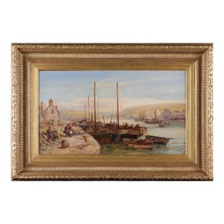 William Webb, British Fishing Harbour Marine, 1900, Oil Painting For Sale