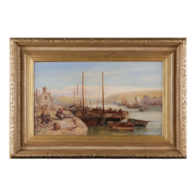 William Webb, British Fishing Harbour Marine, 1900, Oil Painting For Sale