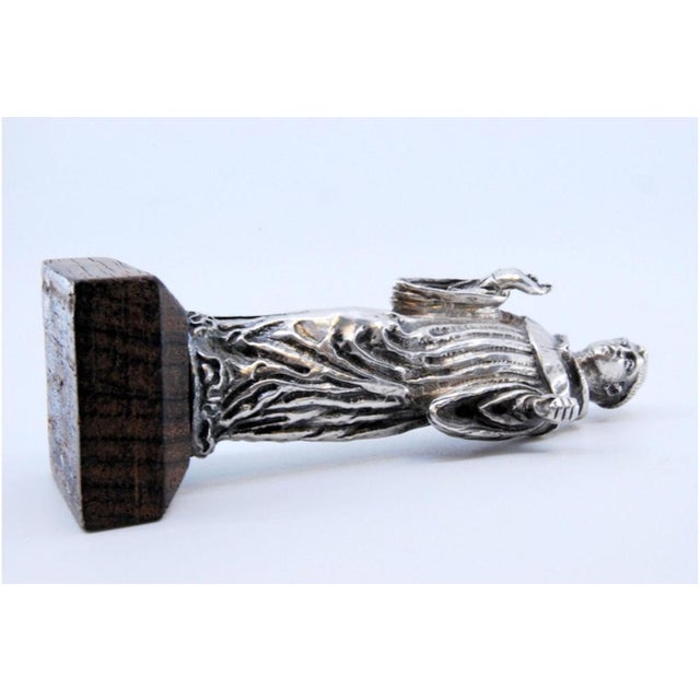 Silver Statuette of Saint Anthony with Wooden Base For Sale - Image 5 of 10