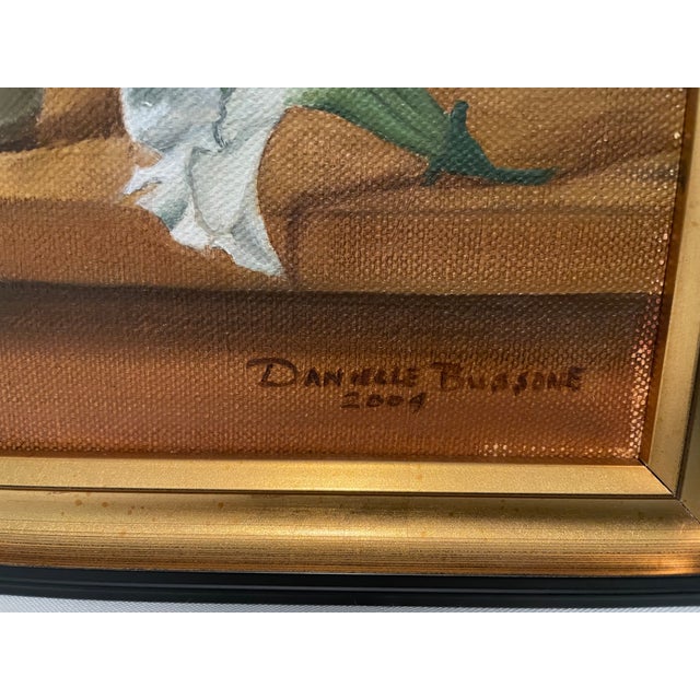 Danielle Bussone Original Still Life Oil Painting "White Petunias" - Framed 2004 For Sale - Image 9 of 9