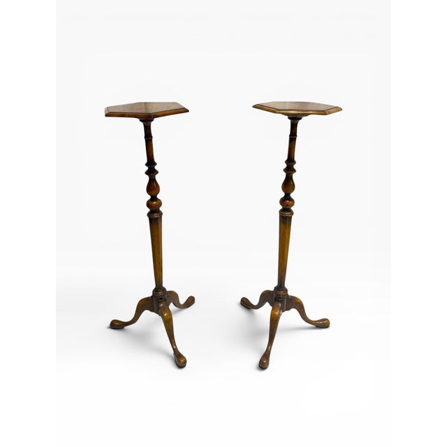 Wood 1940s Tripod Plant Stand Tables- a Pair For Sale - Image 7 of 14