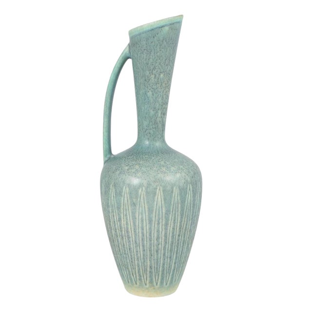 Turquoise-Green Hares Fur Glazed Ceramic Pitcher by Gunnar Nylund for Rörstrand For Sale