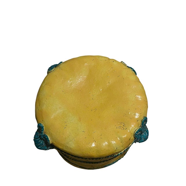 Majolica Vintage Italian Majolica Trompe L’Oeil Lemon Yellow Garden Seat Stool For Sale - Image 4 of 17