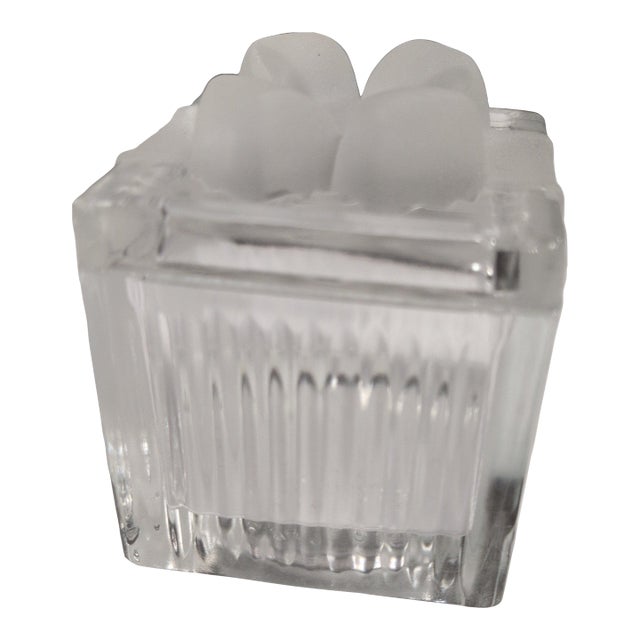 Vintage Glass Cube Trinket Box With Frosted Lid For Sale