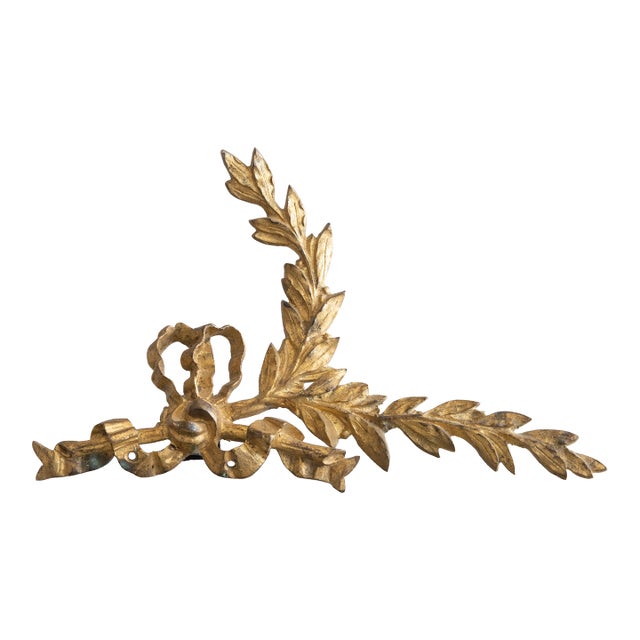 19th Century French Gilt Bronze Ormolu Bow & Garland Appliqué Tabletop Fragment Swag For Sale
