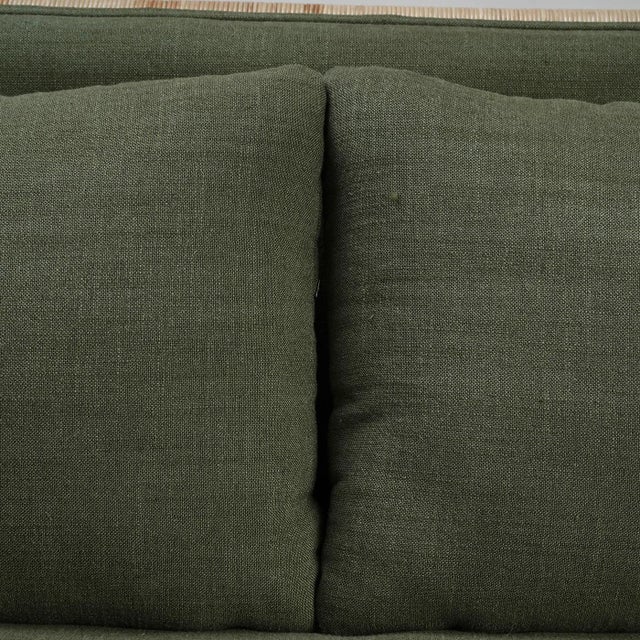 Green Coastal Rattan Settee With Moss Green Upholstery For Sale - Image 8 of 10