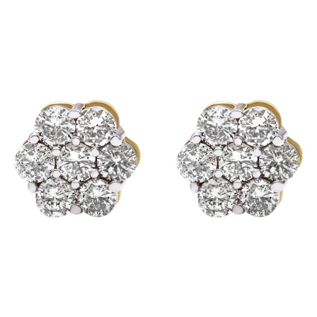 14K Yellow Gold 2.0 Cttw Diamond Floral Cluster Stud Earring with Screw Back (H-I Color, SI1-SI2 Clarity) For Sale