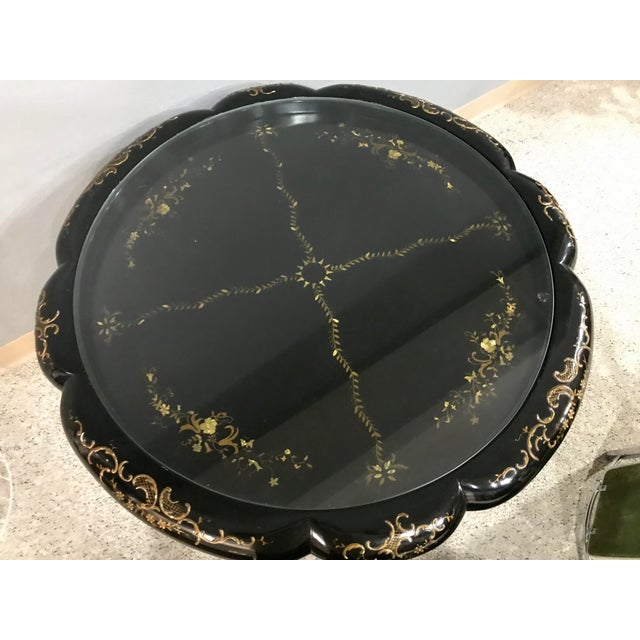 Black Lacquer Pedestal Cocktail Table Ornate With Gold Chairish