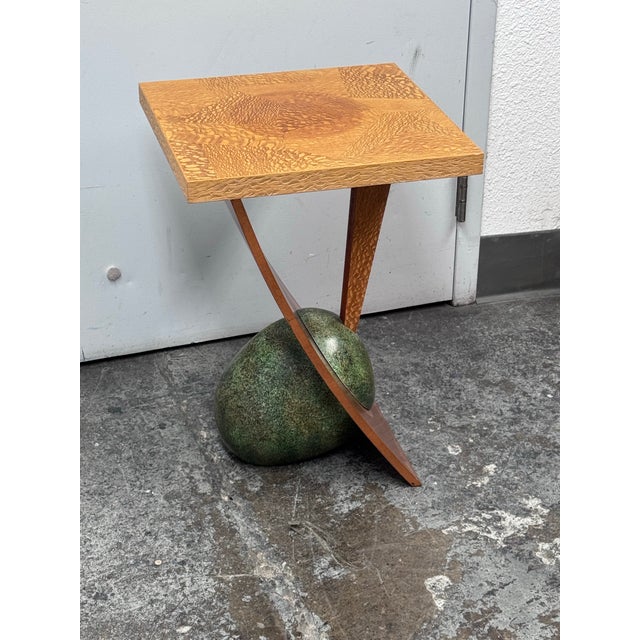 Circa 1992 Memphis Side Side Table With Egg Shaped Faux Stone Base For Sale - Image 10 of 12