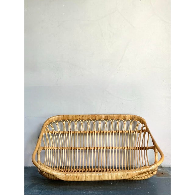 Tan Vintage Boho Wrapped Rattan Hanging Bench For Sale - Image 8 of 9
