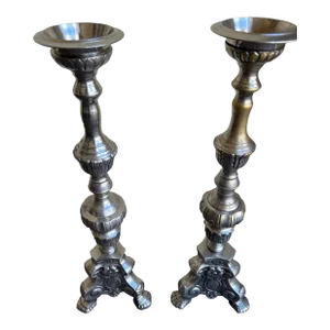 Antique Italian Crome Bronze Candlestick- a Pair