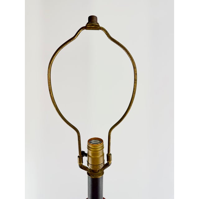 Vintage Chinoiserie Red and Black Ceramic Table Lamp With Gold-Lined Shade For Sale - Image 12 of 14