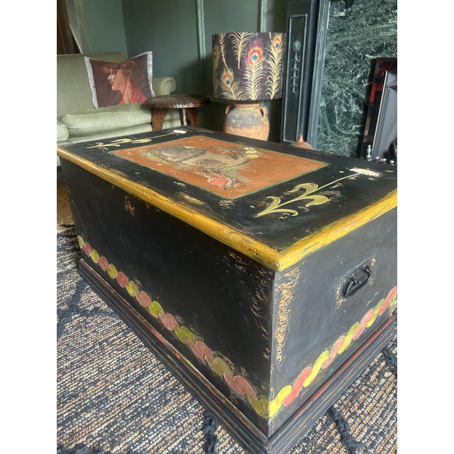 Vintage painted blanket box, we have added a Bloomsbury inspired design depicting a hound and daises.