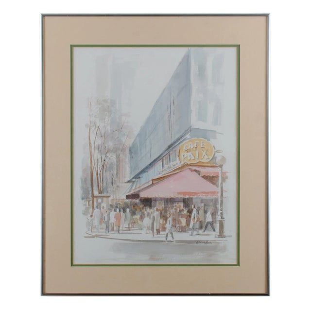 Vintage Mid-Century H. Richard Black Café De La Paix Watercolor Painting For Sale In Savannah - Image 6 of 6