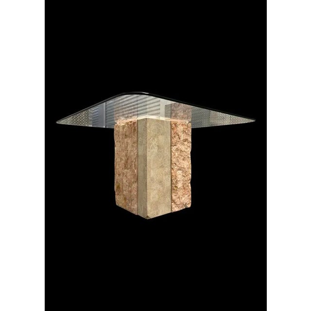 Mid-Century Modern Maitland-Smith Style Tessellated Stone Pedestal Base Glass Top Side Table Manner of Casa Bique For Sale - Image 13 of 13