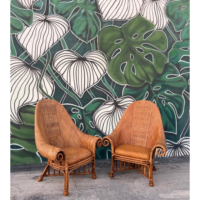 Ralph Lauren Style Bamboo & Rattan Wingback Chairs - A Pair For Sale - Image 11 of 11