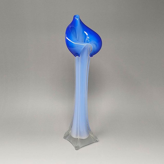 1960s Astonishing blue Jack in the Pulpit "Calla Lily" vase in Murano glass. Made in Italy. The item is in excellent...