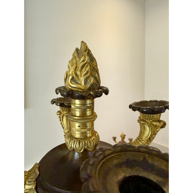 Traditional Pair Antique French Empire Patinated Bronze and Gold Bronze With Sienna Marble Candelabra, Circa 1840 For Sale - Image 3 of 10