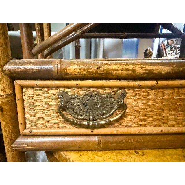 19th-C. English Burnt Bamboo & Grasscloth Chinoiserie Magazine Rack or Canterbury For Sale - Image 4 of 8