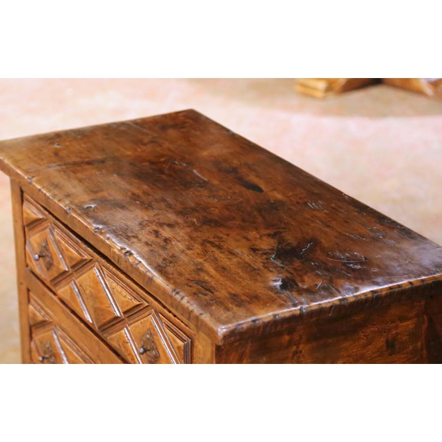 Spanish 19th Century Spanish Walnut Two-Drawer Chest With Diamond-Pattern Carving For Sale - Image 3 of 12