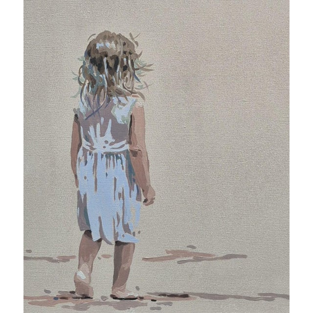 This artwork portrays a small girl standing with deliberate simplicity against a vast seaskape. The child's delicate...