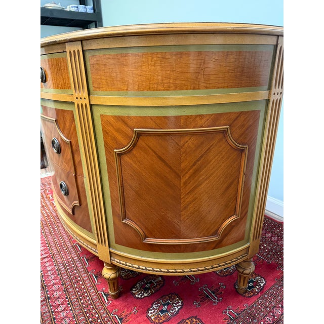 Mid 20th Century Vintage Neoclassical Louis XVI-Style Demilune Chest With Floral Painted Panel For Sale - Image 5 of 9